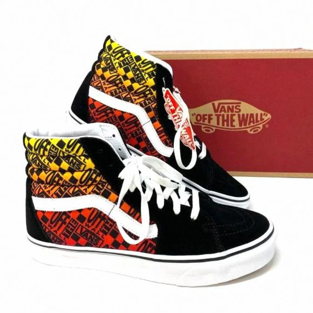 VANS Sk8-HI Logo Flame Suede Canvas Black Skate VN0A4U3C2N5 Size Women's Shoes